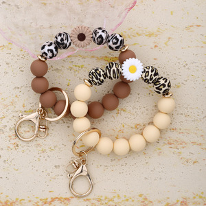 Personalized <b>Silicone</b> <b>Beaded</b> Keychain Bracelet with Daisy Charm and Carabiner Clasp Halloween-Themed High Quality Pastel Colors - Product Image 6