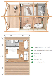 Chalet préfabriqué 5*8m en <span class=keywords><strong>toile</strong></span> Oxford <span class=keywords><strong>isolante</strong></span> avec structure en bois et salle de bain pour le désert - Product Image 3