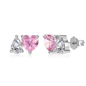 Boucles d'oreilles clous pour femme Dylam Charm Jewel, design exquis, argent 925, double pierre en forme de cœur et goutte d'eau, zircone 5A - Product Image 2