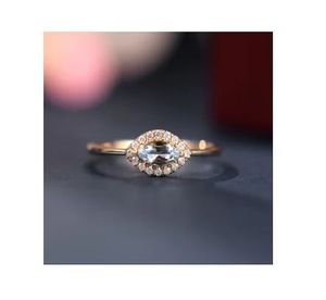 Xinfly 18k Pure <b>Gold</b> Natural Diamond 0.20ct Aquamarine <b>Ring</b> in Yellow <b>Gold</b> - Product Image 1