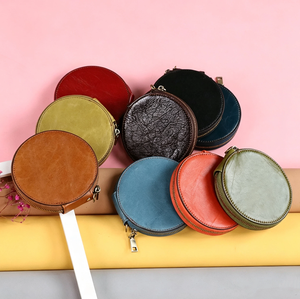 Genuine Leather Round Coin Purse Vintage Zipper <b>Wallet</b> Detachable Strap Compact Change Pouch for Daily Use - Product Image 1