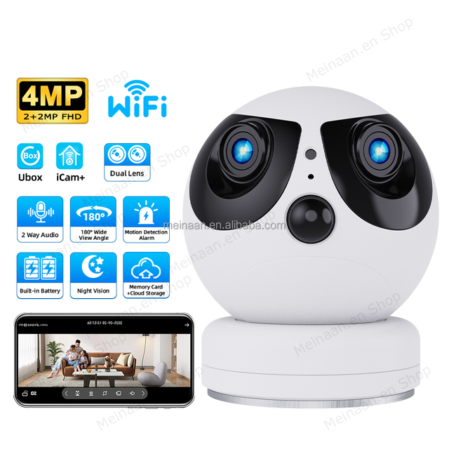 Ubox I-Cam+ 4MP Dual Lens 180° View Angle Wireless WiFi Video Battery Camera Smart Home Outdoor WiFi IP Security CCTV Camera