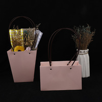 Evergreenwrap Wholesale Christmas Pink Kraft Paper Tote Bags Square Thick Waterproof Mini Bouquet Gift Bags