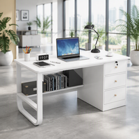Bureau d'étude pour étudiant avec étagère et tiroirs, bureau d'ordinateur moderne blanc et chêne, grand bureau de travail
