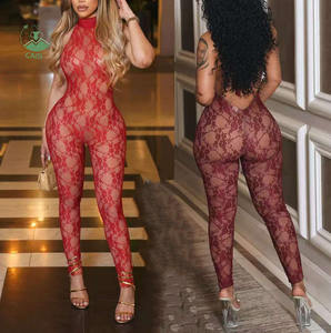 Nuova Tuta Intera da Donna Sexy in Rete con Scollo all'Americana Senza Maniche Senza Schiena Stile Playsuit per Serate - Product Image 1