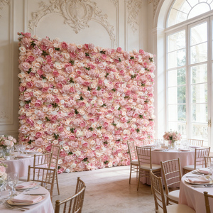 Suministros de Decoración para Bodas al por Mayor, Fondo de <span class=keywords><strong>Rosas</strong></span>, Pared Decorativa de Flores de Seda, <span class=keywords><strong>Rosas</strong></span> Rosadas, Flores Artificiales para Pared - Product Image 1