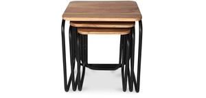 Ensemble de 3 tables basses gigognes polyvalentes faites à la main de style industriel Design moderne avec cadre en métal Dessus en bois Salon de maison - Product Image 2