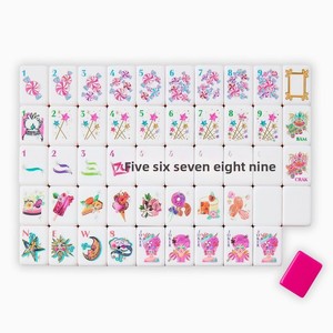 Juego de Mahjong Americano Estándar NMJL |   160 Fichas de Mahjong de Acrílico Rosa Pintadas a Mano con Temática de Dulces y Helados para Niñas - Product Image 6