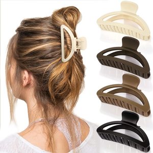 Pince à cheveux ovale artisanale en PC, style coréen, couleur crème givrée, polyvalente, avec plaque <span class=keywords><strong>creuse</strong></span>, type pince requin, accessoires capillaires - Product Image 1