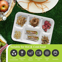Assiettes biodégradables en bagasse pour repas scolaires et adultes, 6 compartiments, barquettes jetables en papier de canne à sucre