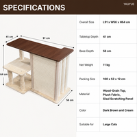 Table d'appoint YAOYUE pour grands chats, table d'angle en forme de L pour animaux de compagnie avec griffoir en sisal et plateformes en peluche