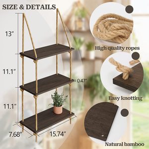 Juego de 3 Estantes Flotantes <span class=keywords><strong>Colgantes</strong></span> de Madera <span class=keywords><strong>con</strong></span> <span class=keywords><strong>Cuerda</strong></span>, Estante Colgante Rústico de Madera <span class=keywords><strong>con</strong></span> Ganchos, Estante Colgante de Madera <span class=keywords><strong>con</strong></span> <span class=keywords><strong>Cuerda</strong></span> para Ventana - Product Image 6