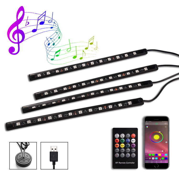 USB Charge Multicolor Music RGB LED Car Interior Decor Atmosphere Light Strip With APP Control and Remote Controller