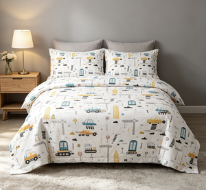 Ensemble de literie moderne 3 pièces 100 % coton pour bébé et enfant, housse de <span class=keywords><strong>couette</strong></span> et taie d'oreiller 120x90 cm pour lit de bébé 12 mois et plus (Renards) - Product Image 1