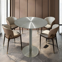 Ensemble de table de bar contemporaine de luxe de haute qualité, table à manger en acier inoxydable brossé argenté, mobilier de maison, 6 places, hôtel, villa