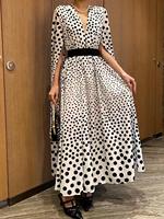 Robe longue décontractée pour filles A12598 avec manches bouffantes longues et imprimé à pois découpé