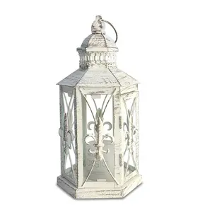 Lewondr Decorative Candle Lantern Shabby Chic Style Lantern with Fleur De LYS Patterns Classic French Style Decoration