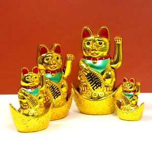 Chat porte-bonheur japonais en plastique de 7 pouces, alimenté par batterie, <span class=keywords><strong>couleur</strong></span> blanc doré noir, bras qui bouge, chat porte-bonheur <span class=keywords><strong>Maneki</strong></span> <span class=keywords><strong>Neko</strong></span> pour la décoration de la voiture et de la maison - Product Image 6