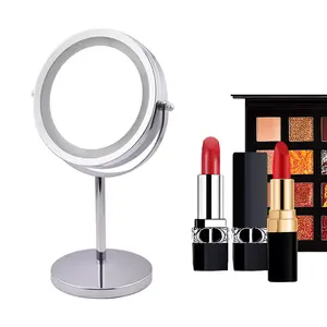 Custom Logo 1X 5X Magnifying Beauty Vanity Cosmetic Mirror 360 Degree Rotation Led Makeup Desktop Mirror With Lights Wholesale