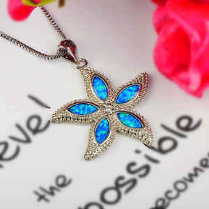 Collana con stella marina blu opale alla moda collana con stella oceanica per donna collezione oceano - Product Image 6