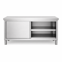 Armoire de cuisine en acier inoxydable avec porte coulissante de 1500 à 1800 mm, plan de travail en acier inoxydable pour restaurant