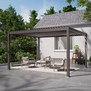 Pergola bioclimatique pliable en aluminium à lames orientables, motorisée, imperméable, avec système de gouttière intégré pour jardin, terrasse et cour arrière - Product Image 4