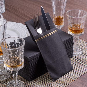Chất Lượng Cao Tùy Chỉnh Dùng Một Lần Airlaid Giấy Bữa Ăn Tối Màu Đen Khăn Ăn Gấp Serviettes Với Dao Kéo Túi Cho Dân Gian Nhà Hàng - Product Image 4