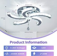 Lustre en cristal moderne à 5 bras encastré LED plafonnier en cristal avec télécommande 6000K interrupteur pour salle à manger