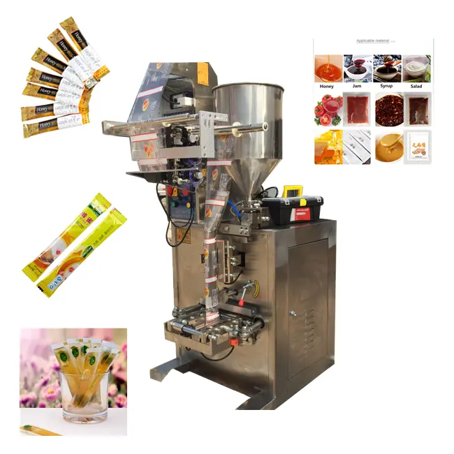 cylinder counting 4 sides seal packing ketchup pouch tomato paste sauce sachet honey stick bag cream filling packaging machine