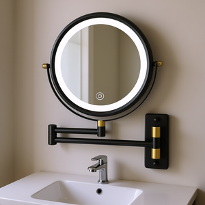 Espejo de Vanidad LED Redondo de Pared Db, Negro y Dorado, de 8.6 Pulgadas, con Giro de 360 Grados y Control Táctil - Product Image 2