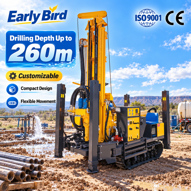 Customized Water Well Drilling Rigs Tracked  260m Deep Water Borehole Drilling Rig Heavy Duty Water Well Drilling Rig Machine