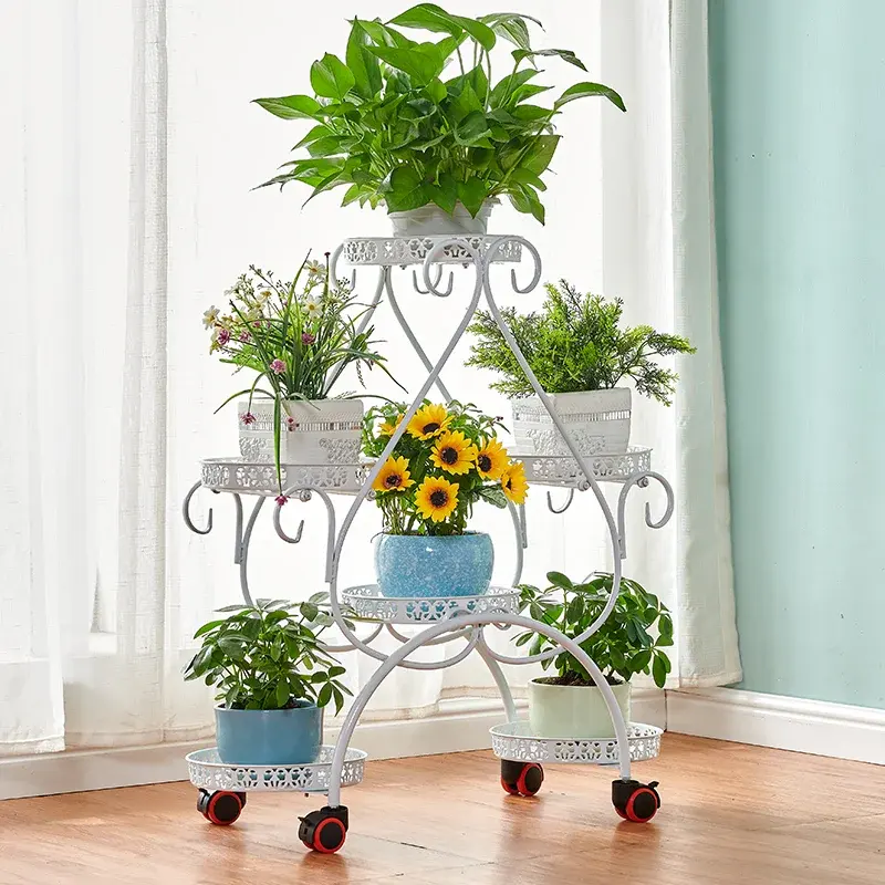Wholesale Floor Flower Pot Living Room Balcony Heart-shaped Flower Stand With Wheels