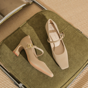 Zapatos de Novia de Verano en Cuero Genuino Color Champán, Estilo Chino, Tacones Altos Sofisticados y Antideslizantes para Mujer - Product Image 1