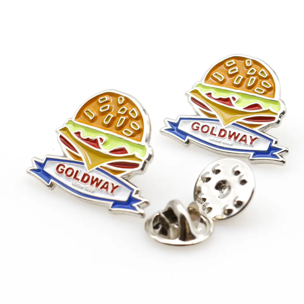 ODM design custom hamburger food lapel pin badge costume metal cheeseburger enamel pin