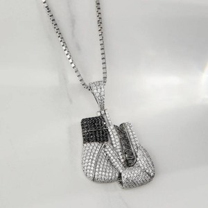Iced Out <b>Boxing</b> <b>Gloves</b> <b>Pendant</b> With Black And White Rhinestones 925 Silver Rhodium Plated Hiphop Style Unisex <b>Pendant</b> Jewelry - Product Image 4