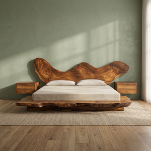 Cama Moderna de Madera Sólida con Borde Natural, Plataforma de Cama Suave, Muebles de Dormitorio Personalizados para Villas y Resorts - Product Image 2