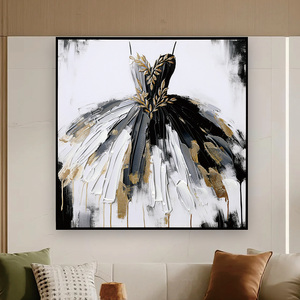 Arte Mural Moderno, Pintura al Óleo <span class=keywords><strong>de</strong></span> Vestido <span class=keywords><strong>de</strong></span> Bailarina Texturizado con Decoración <span class=keywords><strong>de</strong></span> Pan <span class=keywords><strong>de</strong></span> Oro, Pintura Artística en Lienzo con Marco <span class=keywords><strong>de</strong></span> Madera - Product Image 1