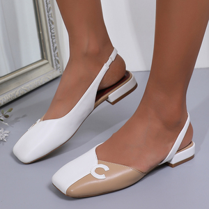 Sandali da <span class=keywords><strong>Donna</strong></span> <span class=keywords><strong>con</strong></span> <span class=keywords><strong>Tacco</strong></span> Quadrato e Cinturino Posteriore, <span class=keywords><strong>Scarpe</strong></span> Eleganti in Pelle Bicolore <span class=keywords><strong>con</strong></span> Punta Quadrata e Logo C - Product Image 6