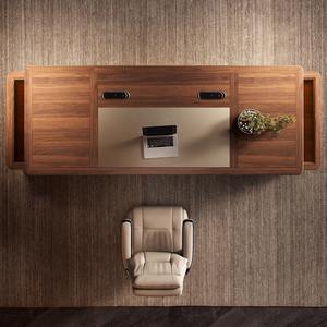 Panel logam kayu meja eksekutif Modern mewah besar kustom untuk bos/CEO untuk rumah atau gedung kantor furnitur kantor mewah - Product Image 4