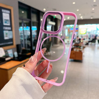 Coque de téléphone portable avec cadre d'appareil photo en diamant en gros avec aimant pour iPhone 16 15 14 Pro Max, transparente, fine, anti-chute