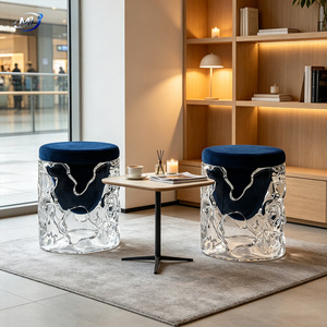 ML Ice-Effect Transparent Resin <b>Stool</b> With Velvet Cushion Modern Accent Furniture - Product Image 3