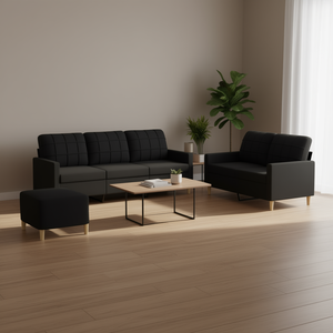 Black Modern Sectional <b>Sofa</b> Set with Tufted Back and <b>Wood</b> <b>Legs</b> for Living Room - Product Image 2