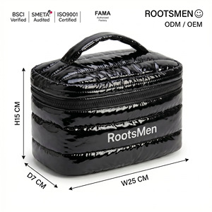 RootsMen Fashion Black Nylon Large Capacity Water Resistant Cosmetic Travel Bag Zipper Closure Soft Handle Hanging Feature - Product Image 1
