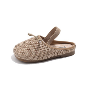 2025 mùa hè mới phong cách Hàn Quốc tất cả các trận đấu hai-mặc dép dép Cô gái của Bow công chúa giày slip-on dệt Dép dây đeo - Product Image 1