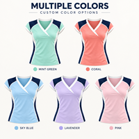 Haut de tennis personnalisé pour femme à manches courtes, col en V, color block, respirant, pour l'entraînement au tennis