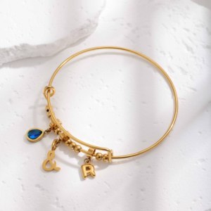Custom Stainless Steel Bangle <strong>Bracelet</strong> with Interchangeable Letter Birthstone &amp; Symbol <strong>Charms</strong> <strong>Bracelet</strong> for Women - Product Image 1