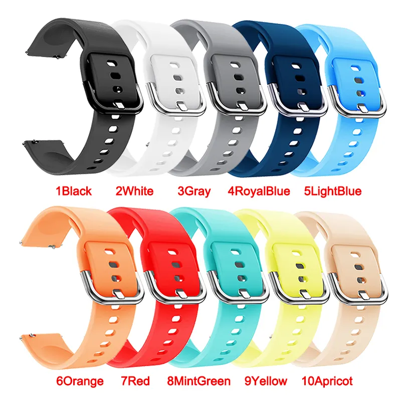 20mm 22mm Soft Silicone Watch Strap Band for Samsung Galaxy Watch3 41mm 45mm Active2 40mm 44mm for for Huawei Amazfit Bip Pace