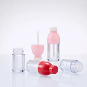 Маленький минимальный заказ, 8 мл, Милые Пустые контейнеры для блеска для губ в форме бутылки с розовой красной крышкой из пластика