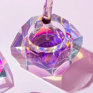 2023 New Nail Crystal Prismatic Clear Wash Cup Storage Powder Liquid acrilico monomero piatto Dappen per unghie in vetro a prova di fuoriuscita