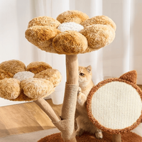 Arbre à chat moderne et luxueux en bois avec lit douillet pour animaux de compagnie, doté de zones d'escalade, de saut et de griffoirs en sisal